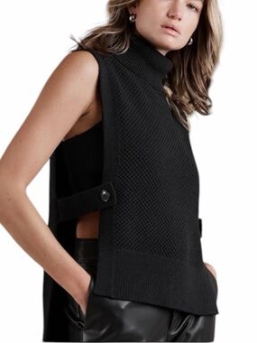 NEW Banana Republic Long Textured Turtleneck Sweater Vest in Black NWOT